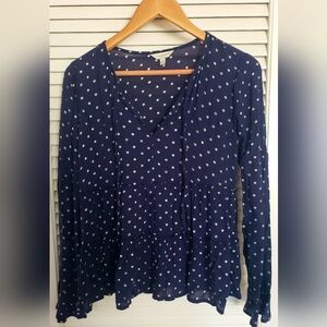 Lucky Brand Navy and White Polka Dot Blouse